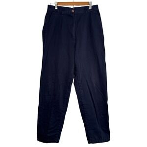 Vintage LL Bean Women's Flannel Lined Pants Size 12 Reg High Rise Pleated Navy